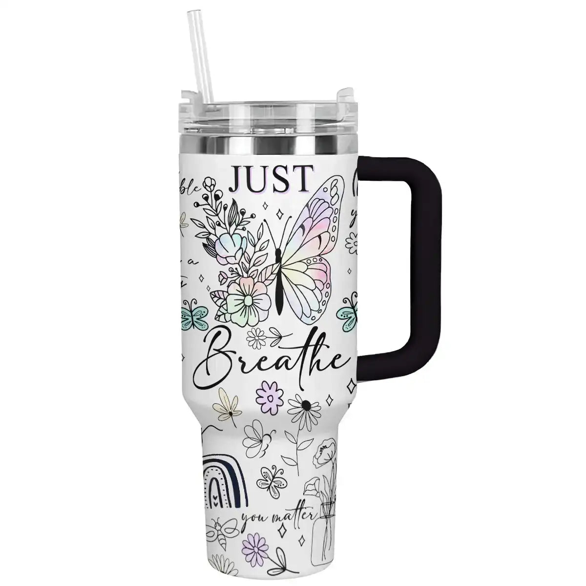 Butterfly Custom Stanley Quencher 40oz Stainless Steel Tumbler With Handle