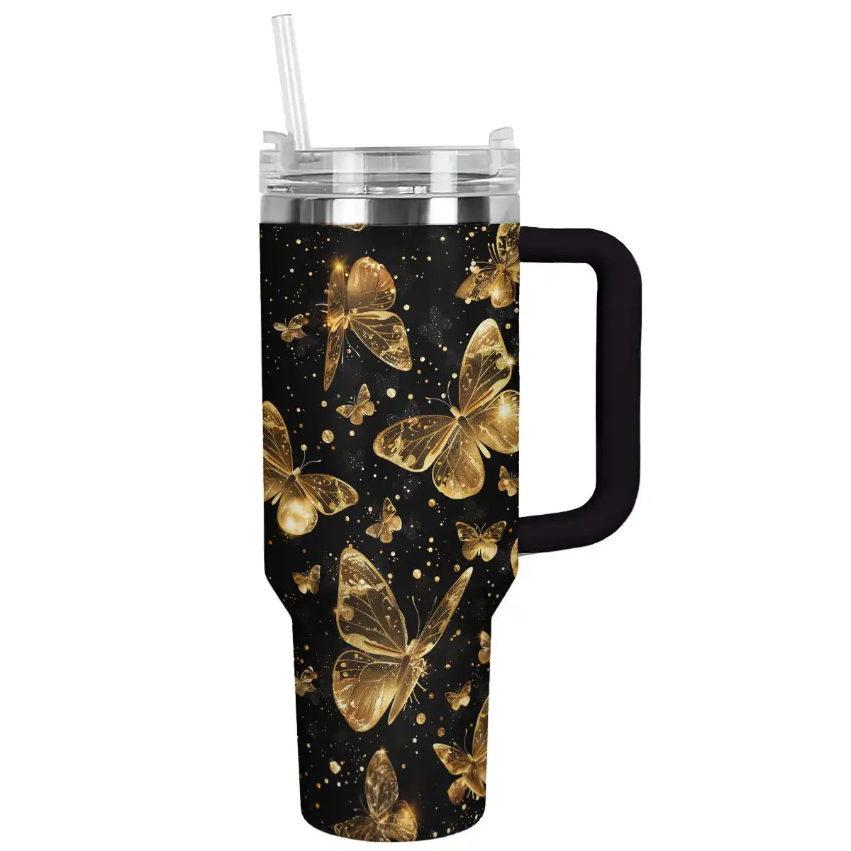 Butterfly GoldenCustom Stanley Quencher 40oz Stainless Steel Tumbler With Handle