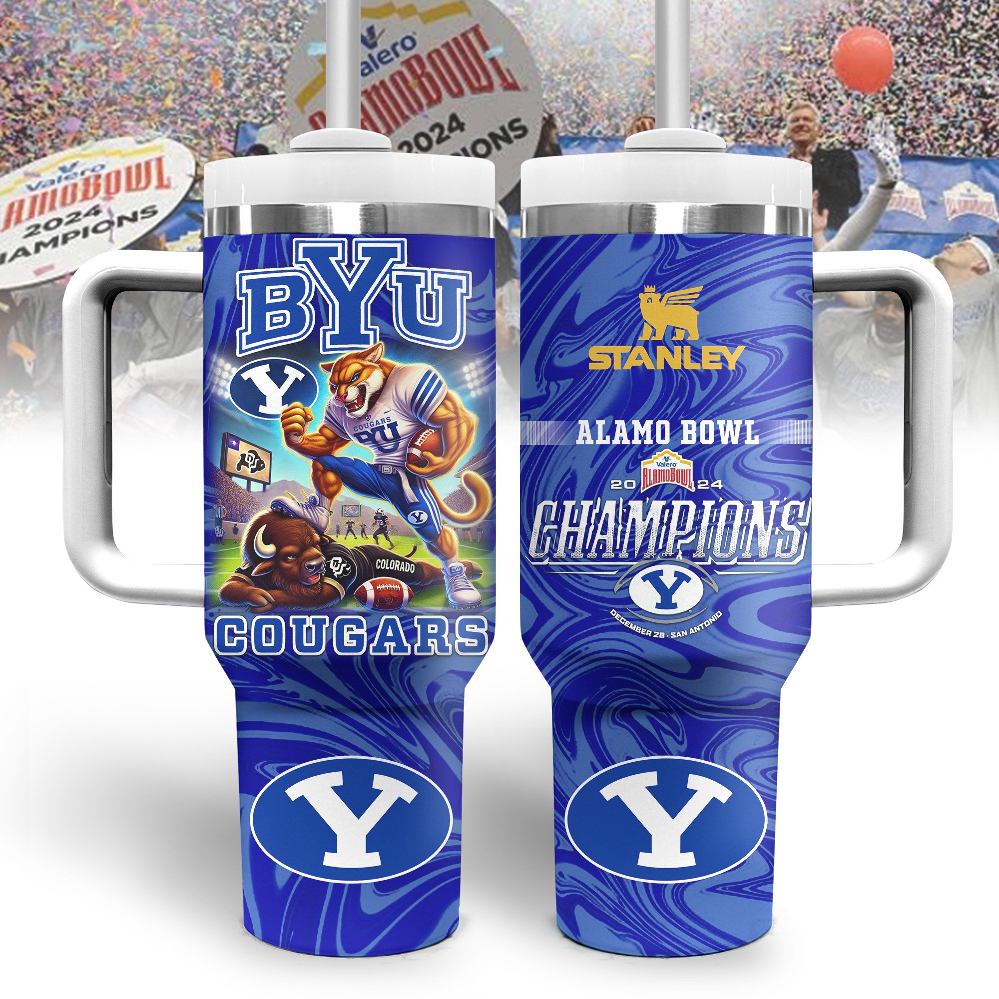 BYU Cougars NCAA Sports Custom Stanley Quencher 40oz Stainless Steel Tumbler With Handle