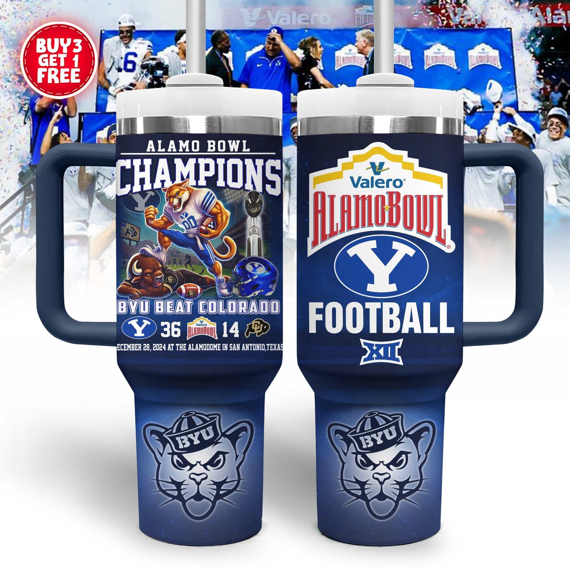 BYU Cougars NCAA Sports Custom Stanley Quencher 40oz Stainless Steel Tumbler With Handle