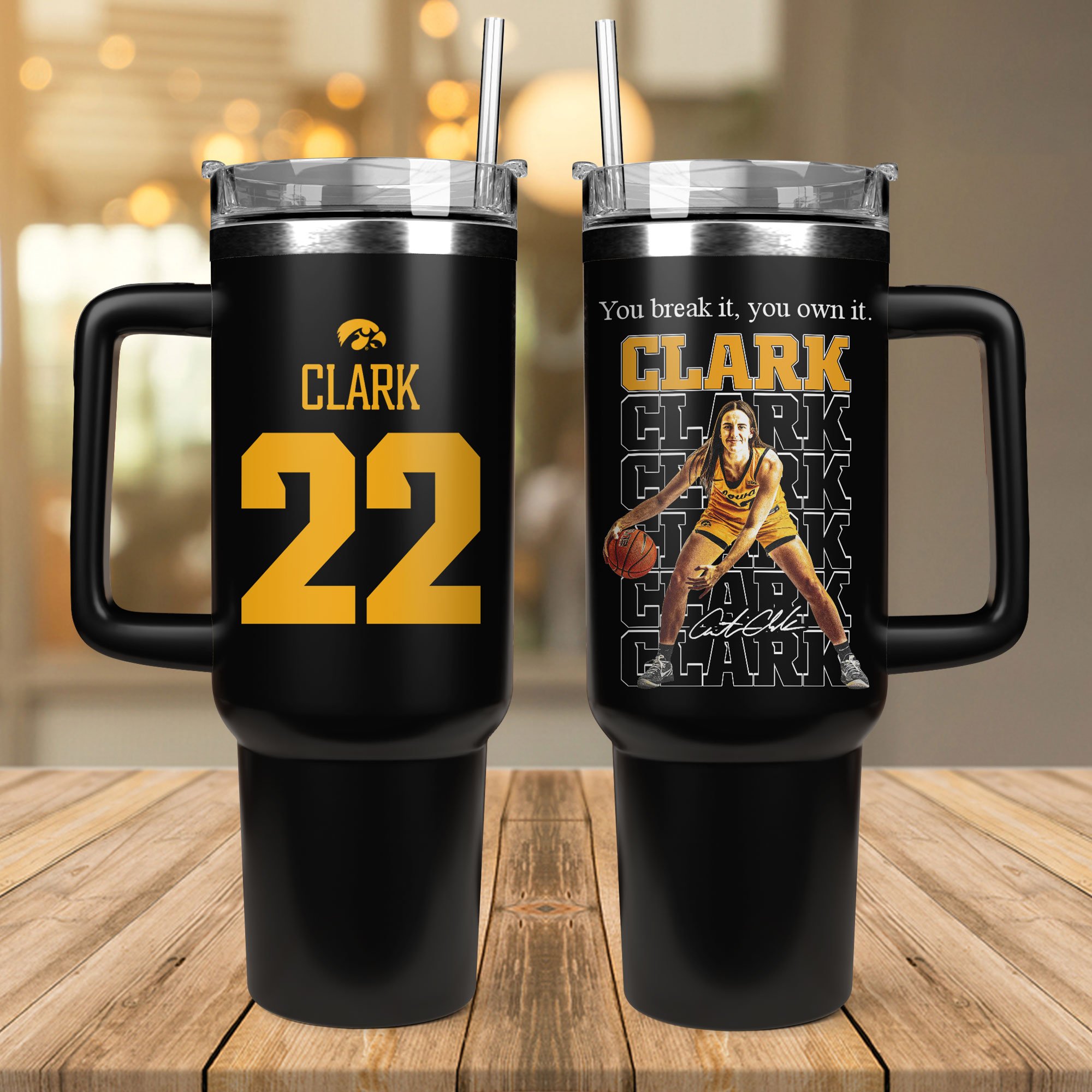 Caitlin Clark Iowa Hawkeyes Womenâ€™s Basketball NCAA Custom Stanley Quencher 40oz Stainless Steel Tumbler With Handle