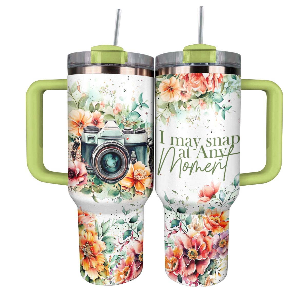 Camera Custom Stanley Quencher 40oz Stainless Steel Tumbler With Handle