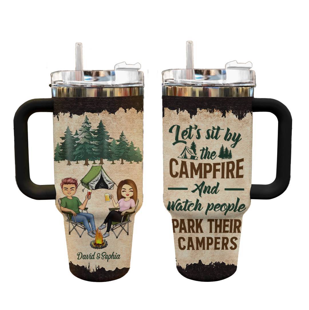 Camping Couples Custom Stanley Quencher 40oz Stainless Steel Tumbler With Handle