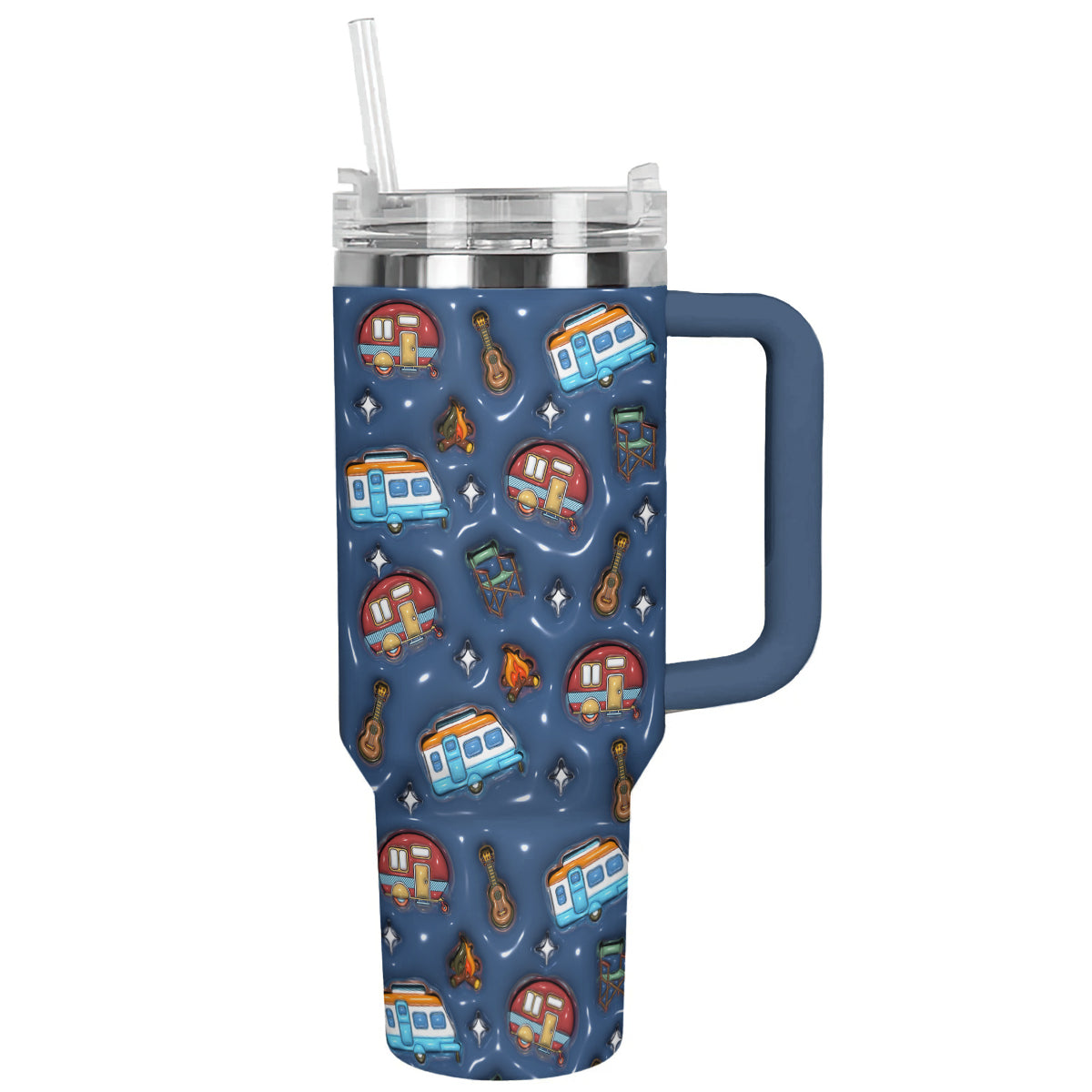 Camping Starry Night Custom Stanley Quencher 40oz Stainless Steel Tumbler With Handle