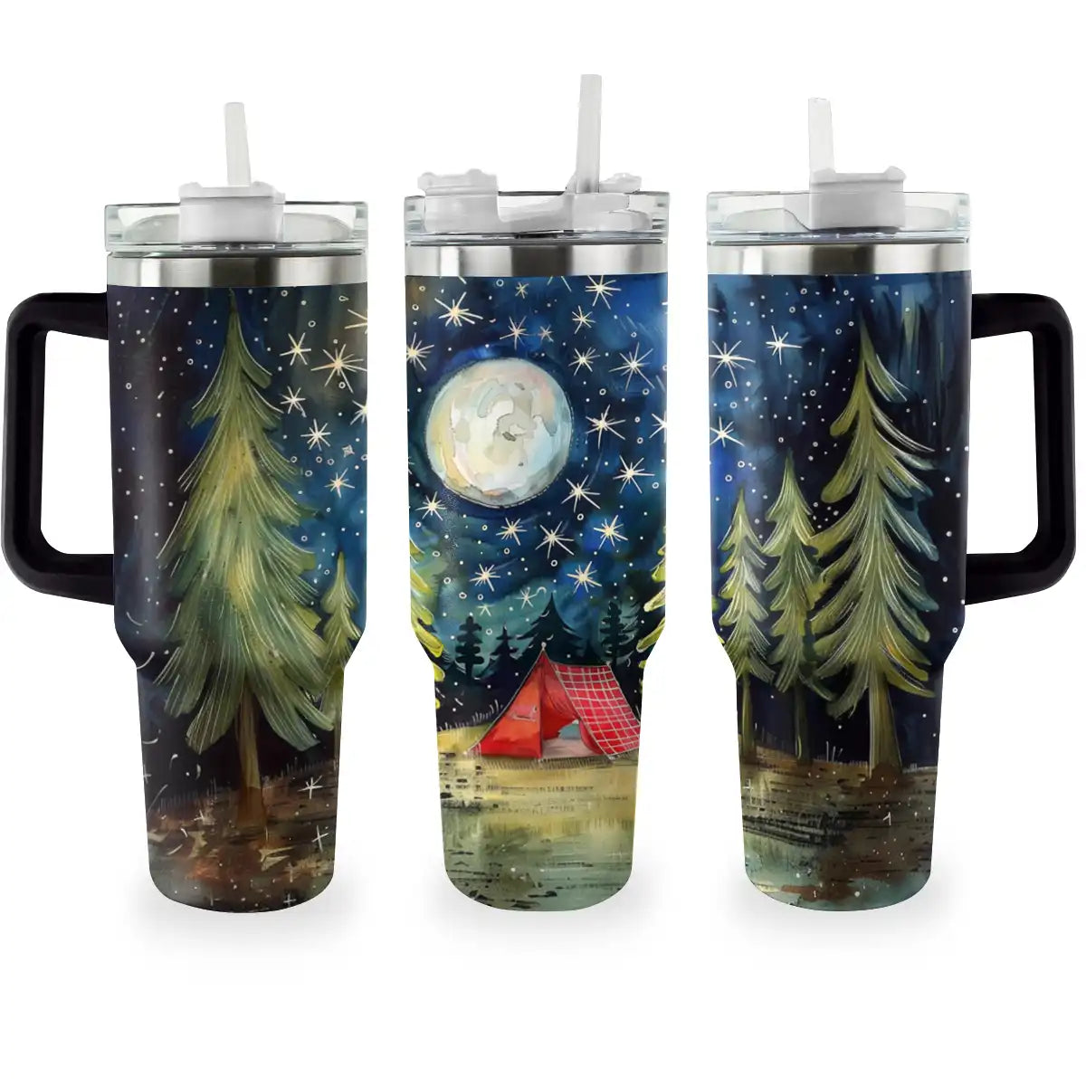 Camping Under The Star Custom Stanley Quencher 40oz Stainless Steel Tumbler With Handle
