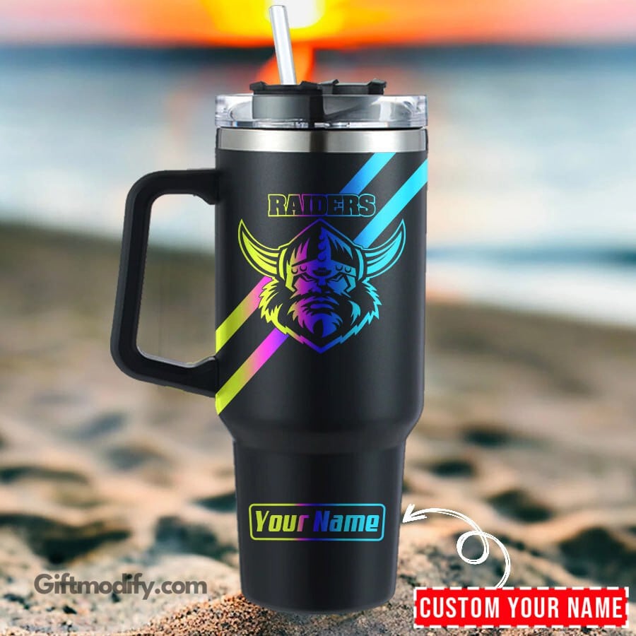 Canberra Raiders NRL Hologram Logo Custom Stanley Quencher 40oz Stainless Steel Tumbler With Handle