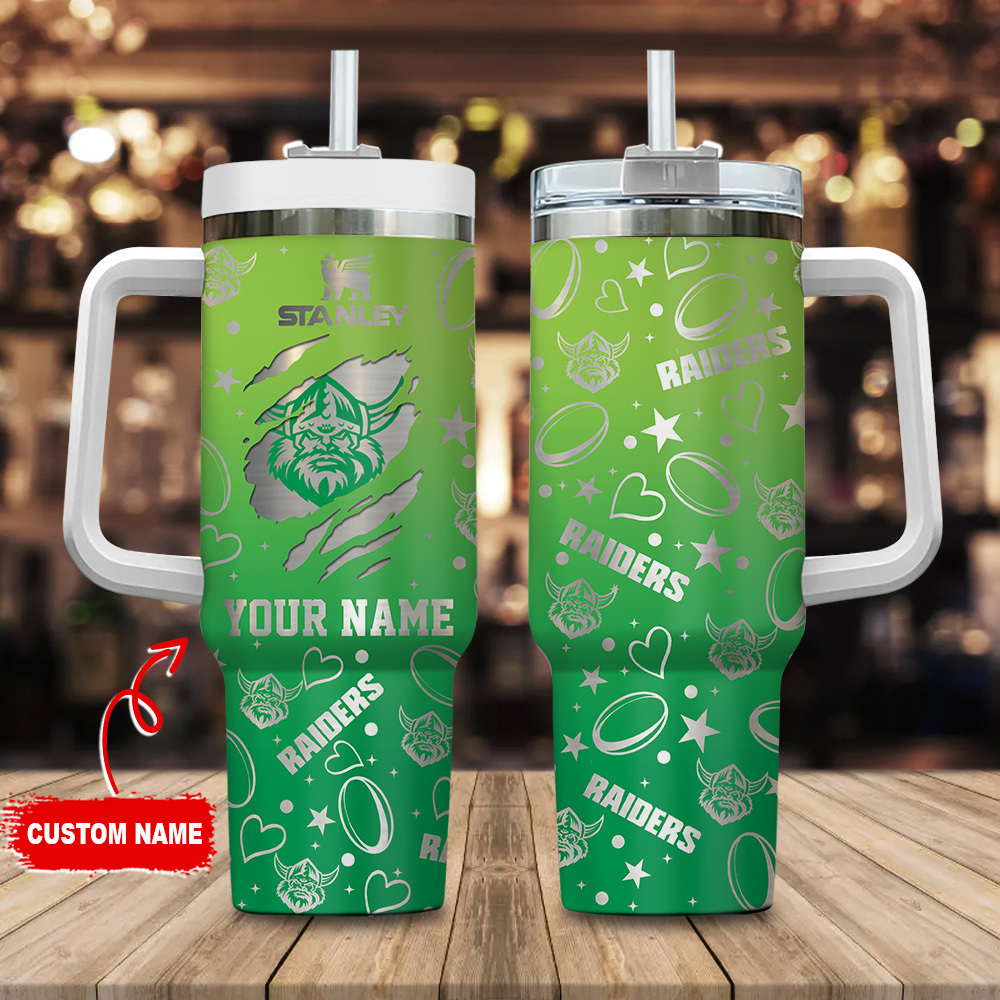 Canberra Raiders NRL Silver Logo Custom Stanley Quencher 40oz Stainless Steel Tumbler With Handle