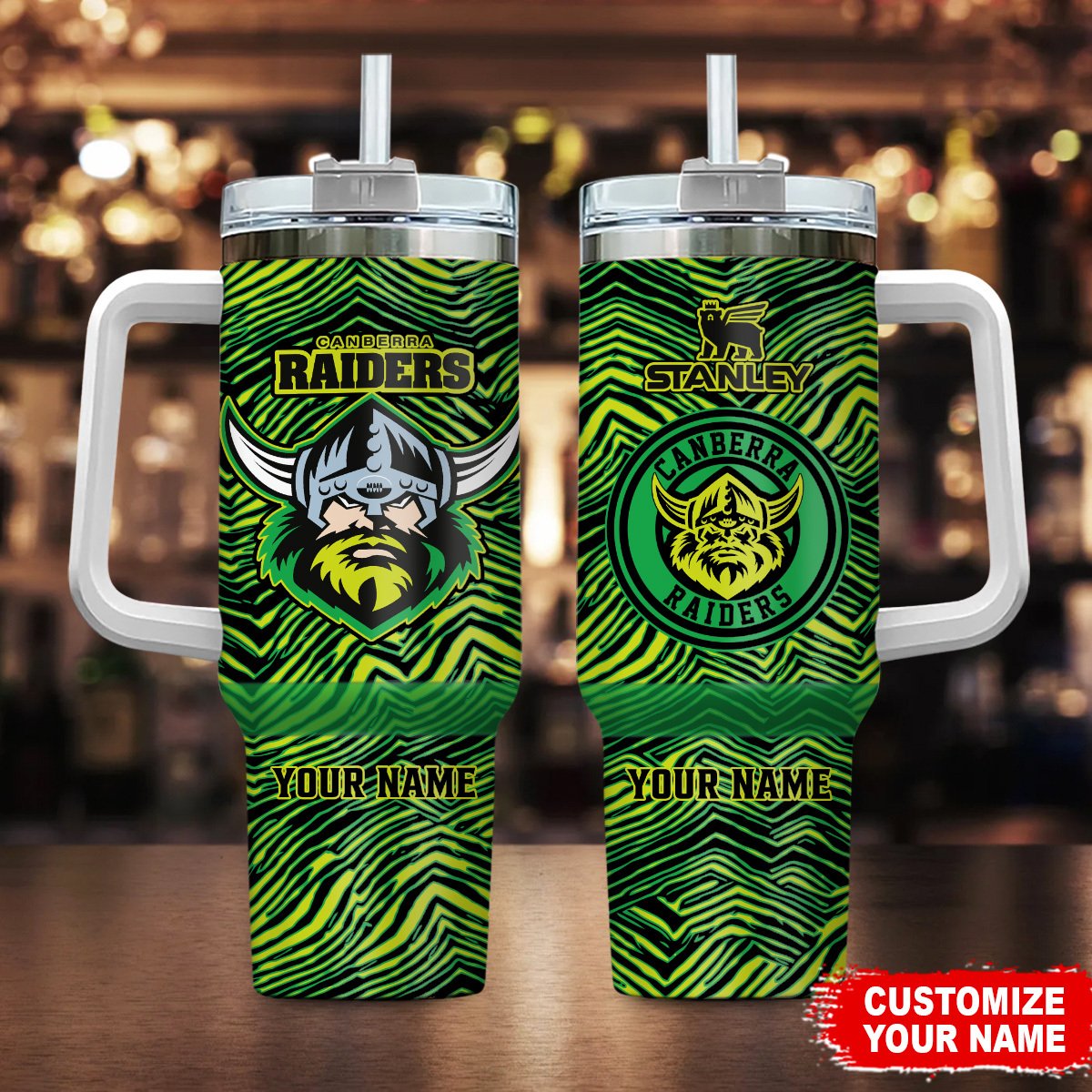 Canberra Raiders NRL Zubaz Print Custom Stanley Quencher 40oz Stainless Steel Tumbler With Handle