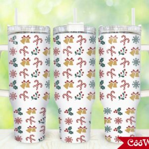 Candy Cane Bells Custom Stanley Quencher 40oz Stainless Steel Tumbler With Handle