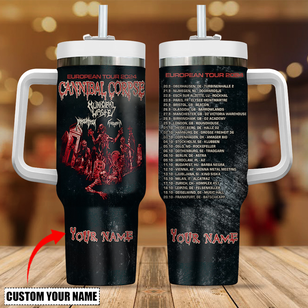 Cannibal Corpse EU Tour 2024 Music Custom Stanley Quencher 40oz Stainless Steel Tumbler With Handle