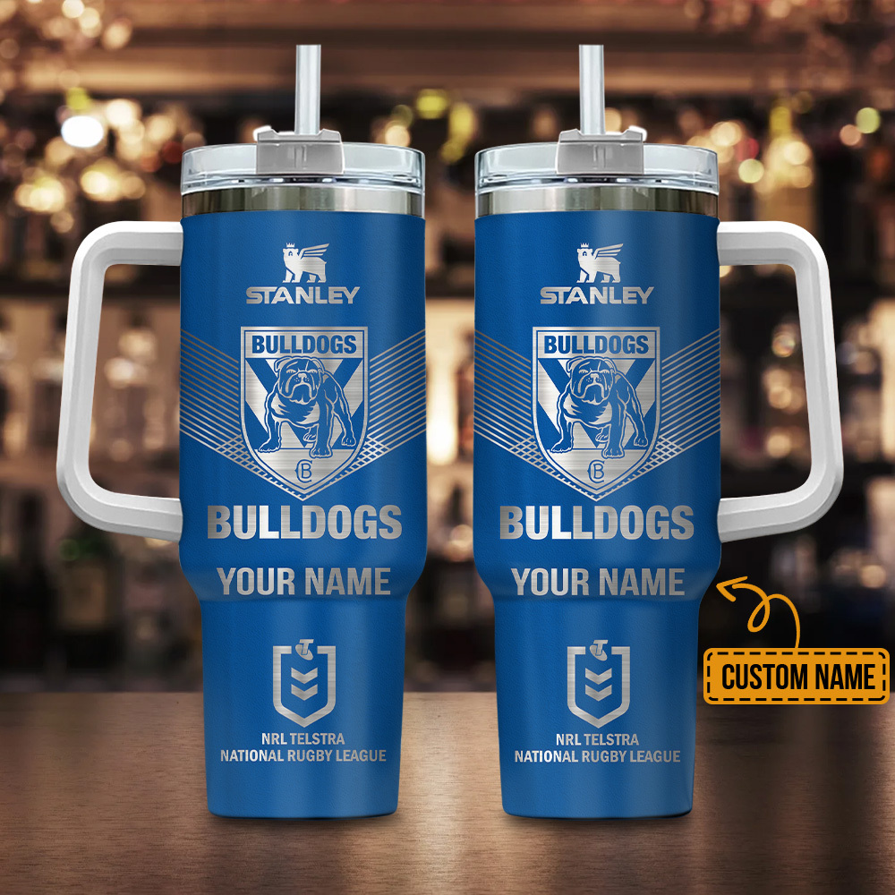 Canterbury-Bankstown Bulldogs NRL Custom Stanley Quencher 40oz Stainless Steel Tumbler With Handle