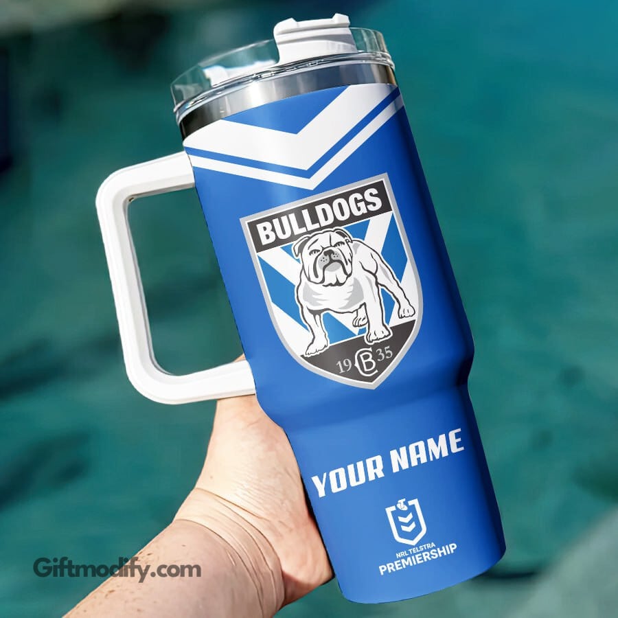 Canterbury-Bankstown Bulldogs NRL Custom Stanley Quencher 40oz Stainless Steel Tumbler With Handle