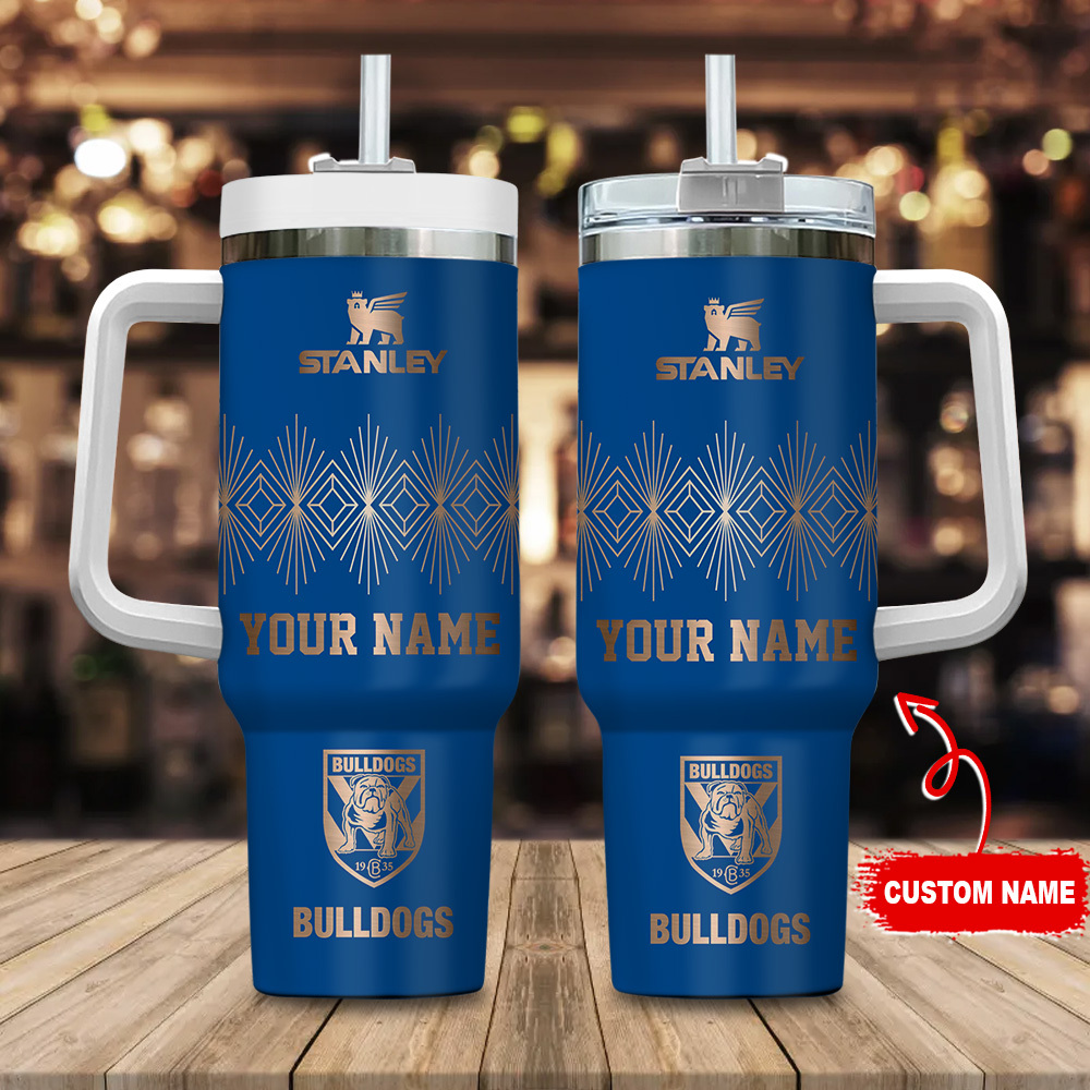 Canterbury-Bankstown Bulldogs NRL Custom Stanley Quencher 40oz Stainless Steel Tumbler With Handle