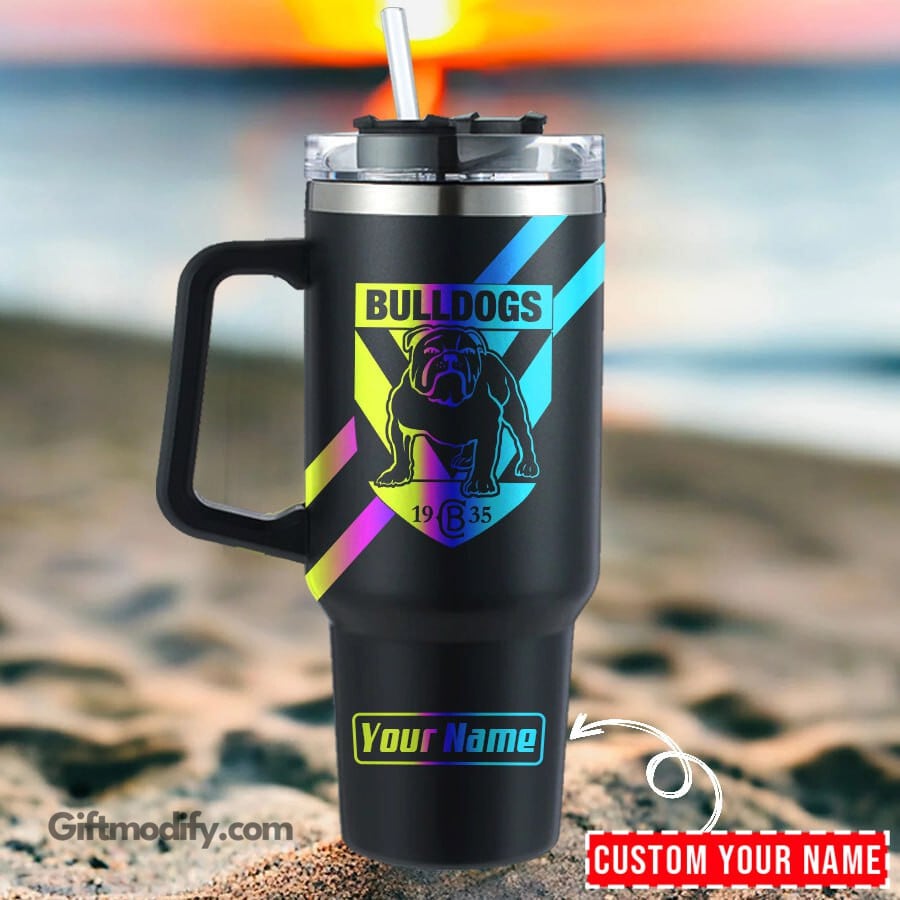 Canterbury-Bankstown Bulldogs NRL Hologram Logo Custom Stanley Quencher 40oz Stainless Steel Tumbler With Handle