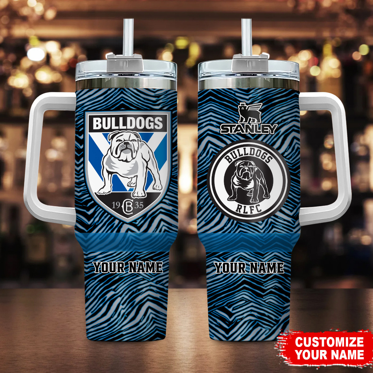 Canterbury-Bankstown Bulldogs NRL Zubaz Print Custom Stanley Quencher 40oz Stainless Steel Tumbler With Handle