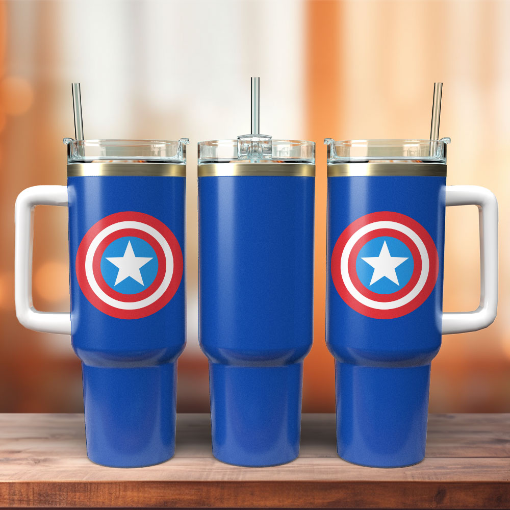 Captain America Movie Custom Stanley Quencher 40oz Stainless Steel Tumbler With Handle