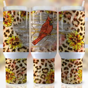 Cardinal Sunflower Custom Stanley Quencher 40oz Stainless Steel Tumbler With Handle