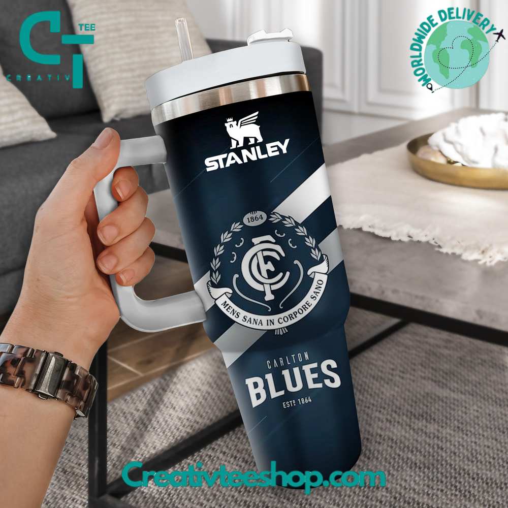 Carlton Blues AFL Custom Stanley Quencher 40oz Stainless Steel Tumbler With Handle