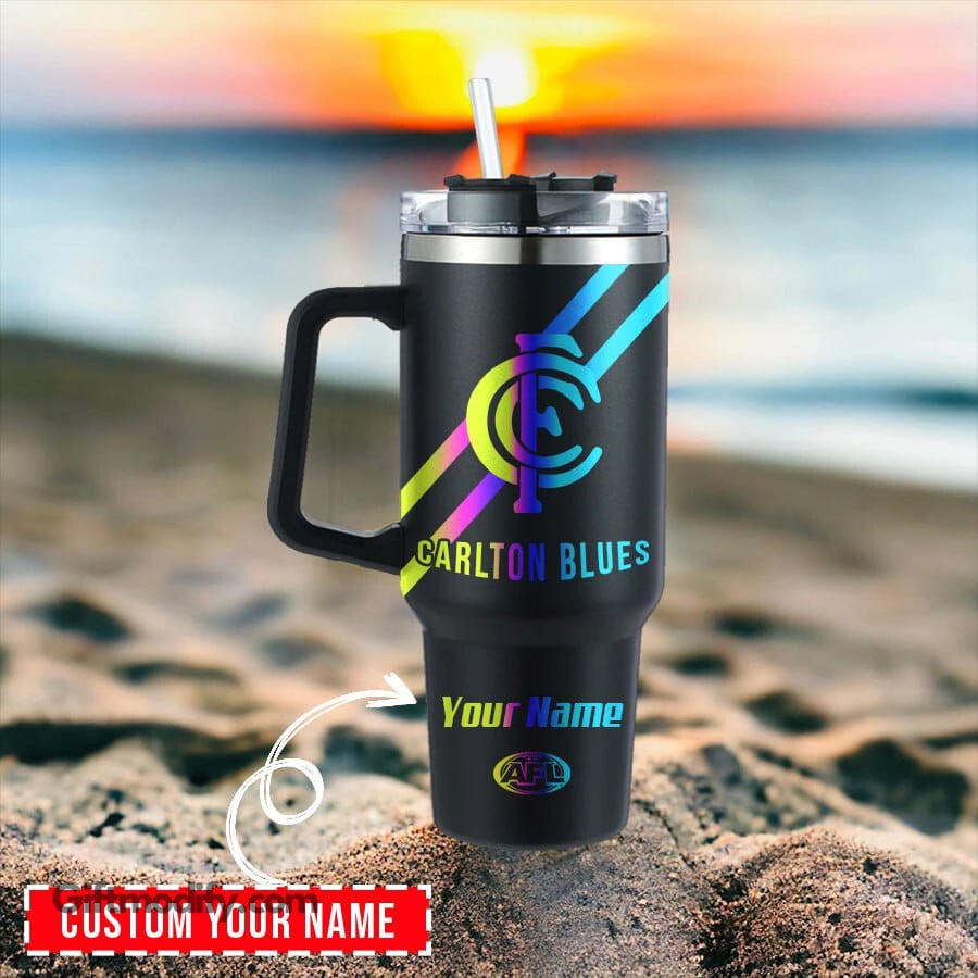 Carlton Blues AFL Hologram Logo Custom Stanley Quencher 40oz Stainless Steel Tumbler With Handle