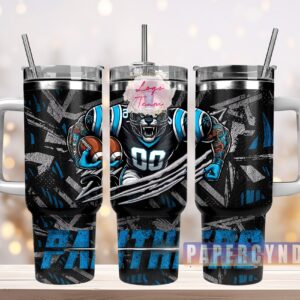 Carolina Panthers Custom Stanley Quencher 40oz Stainless Steel Tumbler With Handle