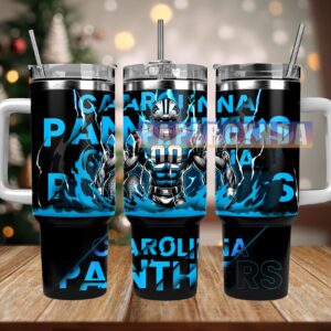 Carolina Panthers Custom Stanley Quencher 40oz Stainless Steel Tumbler With Handle