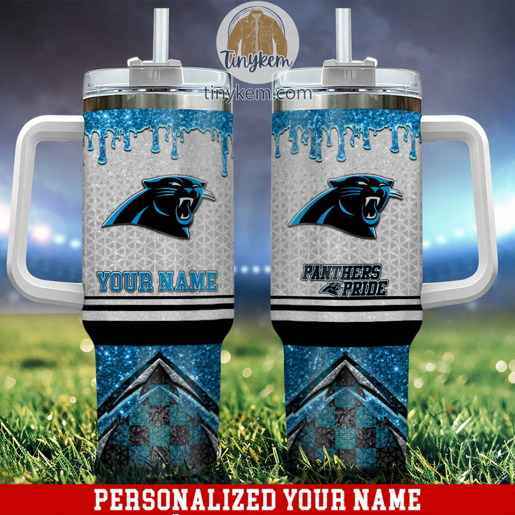 Carolina Panthers Glitter NFL Custom Stanley Quencher 40oz Stainless Steel Tumbler With Handle