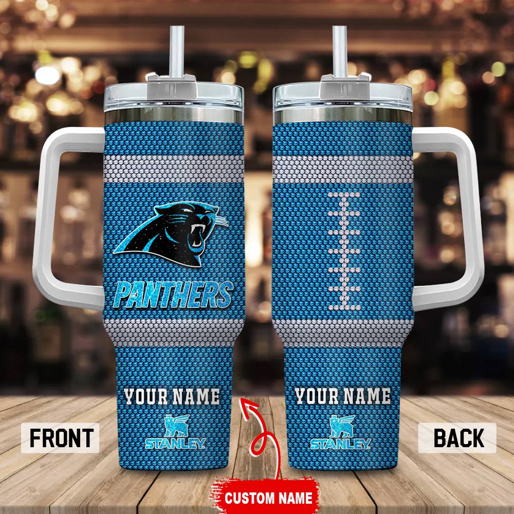 Carolina Panthers NFL Crystal Custom Stanley Quencher 40oz Stainless Steel Tumbler With Handle