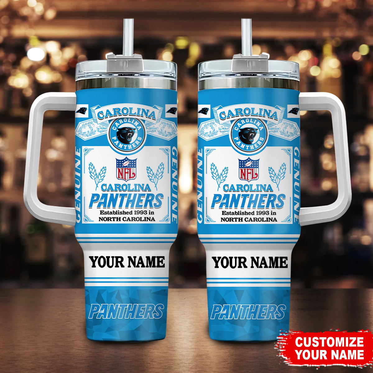 Carolina Panthers NFL Custom Stanley Quencher 40oz Stainless Steel Tumbler With Handle