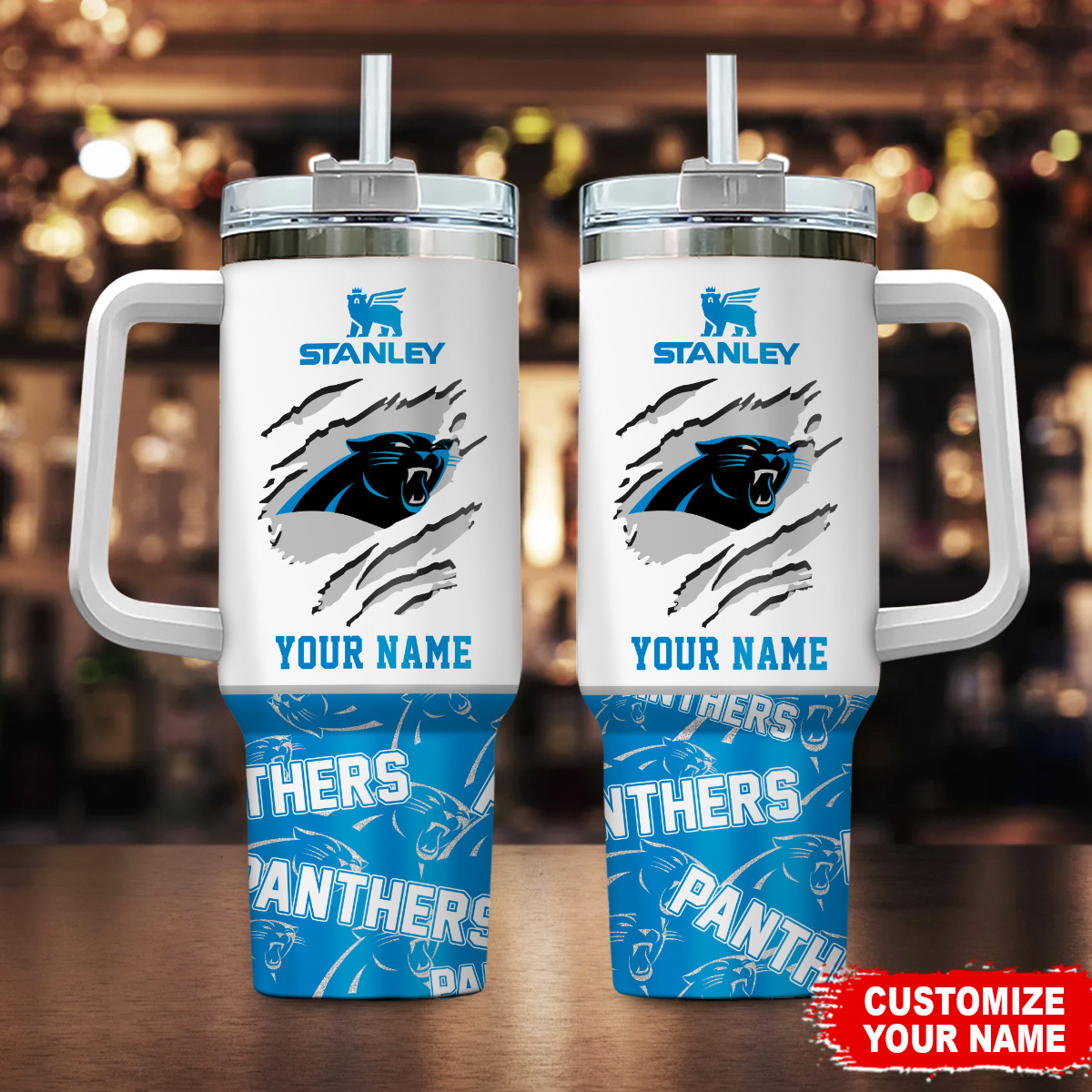 Carolina Panthers NFL Custom Stanley Quencher 40oz Stainless Steel Tumbler With Handle