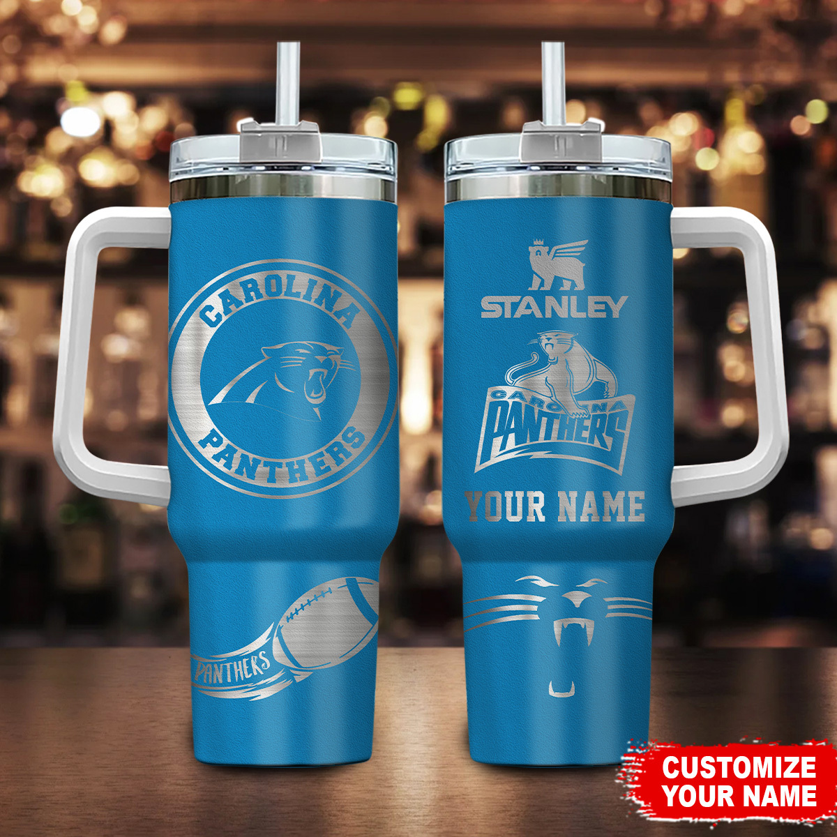 Carolina Panthers NFL Custom Stanley Quencher 40oz Stainless Steel Tumbler With Handle