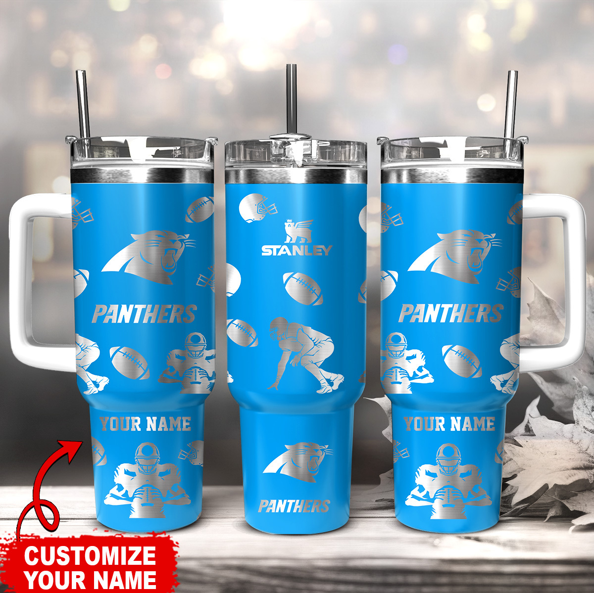 Carolina Panthers NFL Custom Stanley Quencher 40oz Stainless Steel Tumbler With Handle