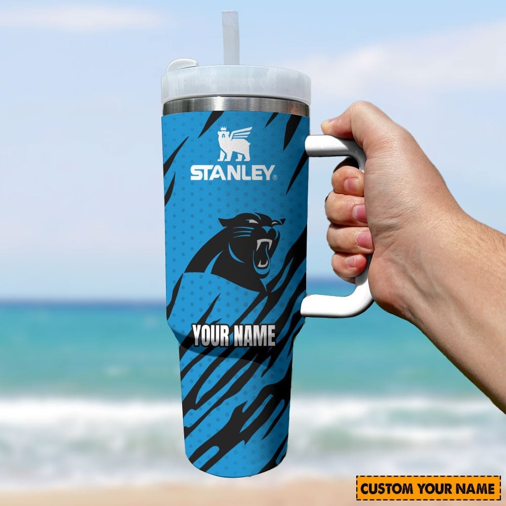 Carolina Panthers NFL Custom Stanley Quencher 40oz Stainless Steel Tumbler With Handle