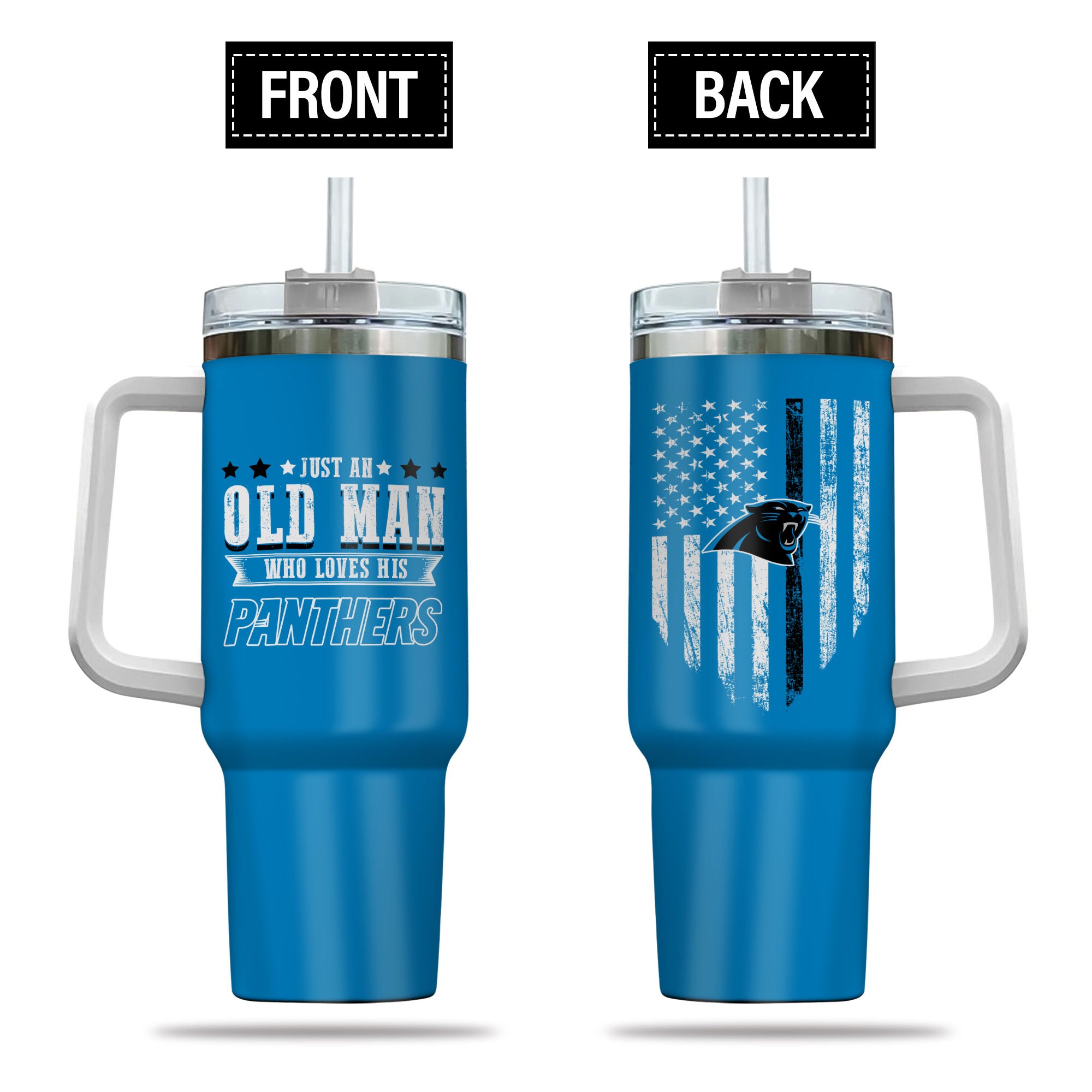 Carolina Panthers NFL Custom Stanley Quencher 40oz Stainless Steel Tumbler With Handle