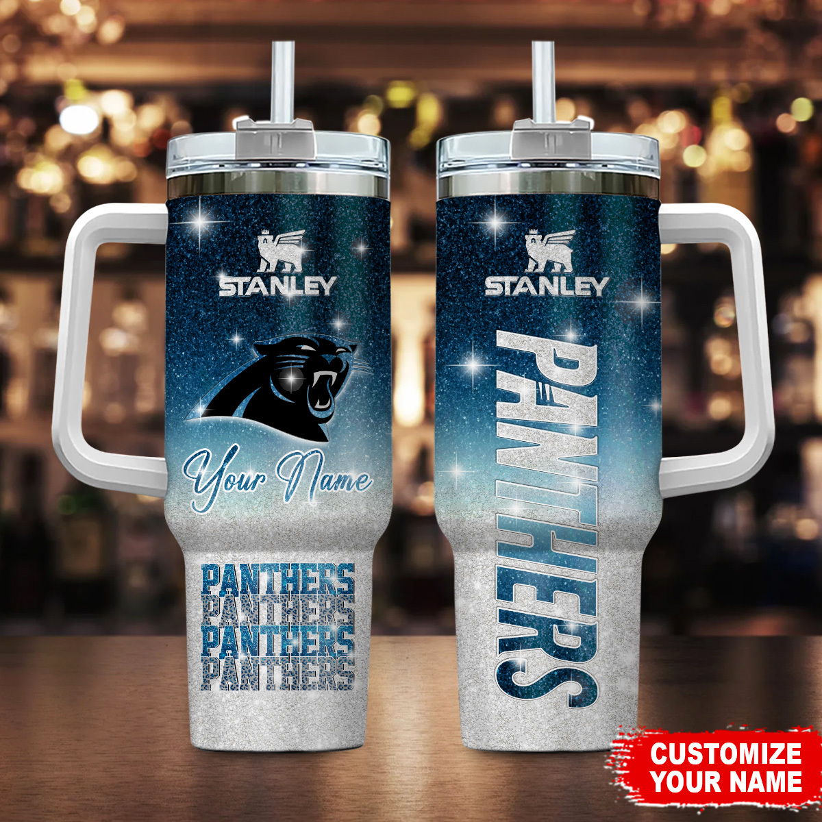 Carolina Panthers NFL Custom Stanley Quencher 40oz Stainless Steel Tumbler With Handle