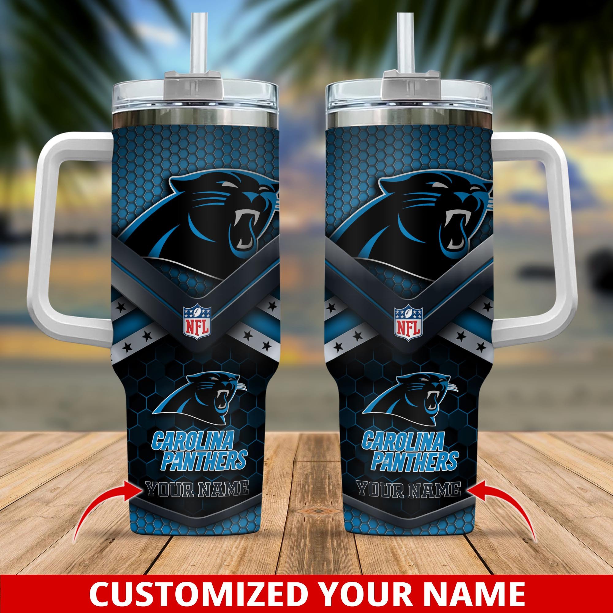 Carolina Panthers NFL Custom Stanley Quencher 40oz Stainless Steel Tumbler With Handle