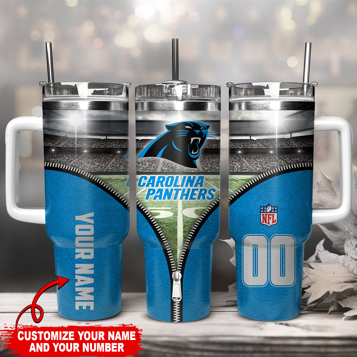Carolina Panthers NFL Custom Stanley Quencher 40oz Stainless Steel Tumbler With Handle
