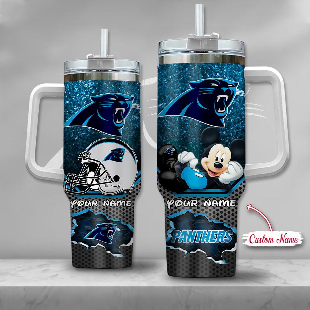 Carolina Panthers NFL Custom Stanley Quencher 40oz Stainless Steel Tumbler With Handle