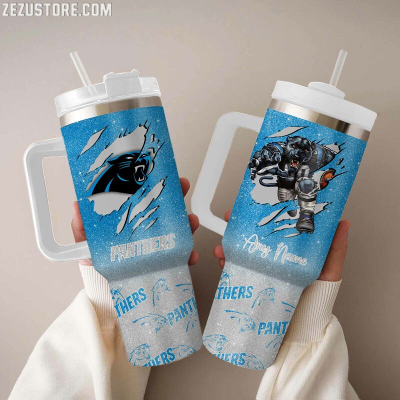 Carolina Panthers NFL Custom Stanley Quencher 40oz Stainless Steel Tumbler With Handle