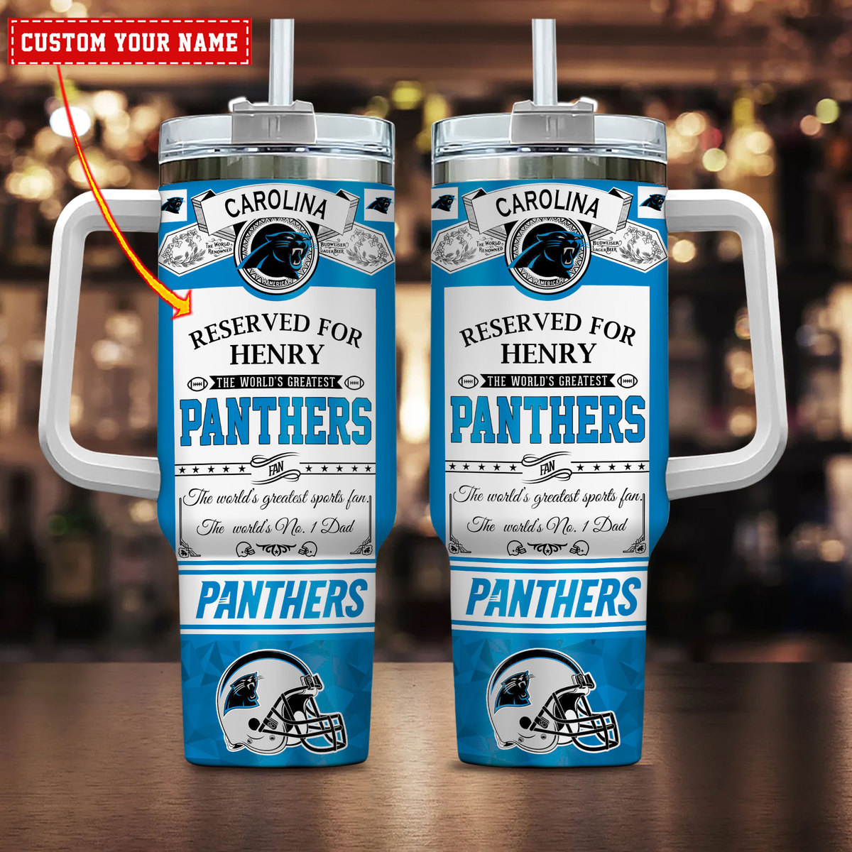 Carolina Panthers NFL Father's Day Custom Stanley Quencher 40oz Stainless Steel Tumbler With Handle