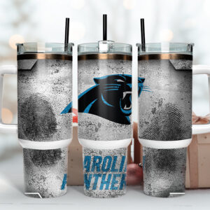 Carolina Panthers NFL Fingerprint Effect Custom Stanley Quencher 40oz Stainless Steel Tumbler With Handle
