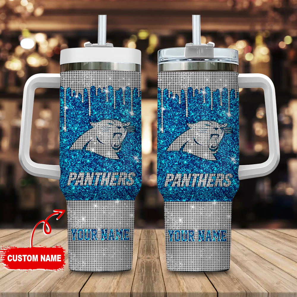 Carolina Panthers NFL Glitter Custom Stanley Quencher 40oz Stainless Steel Tumbler With Handle