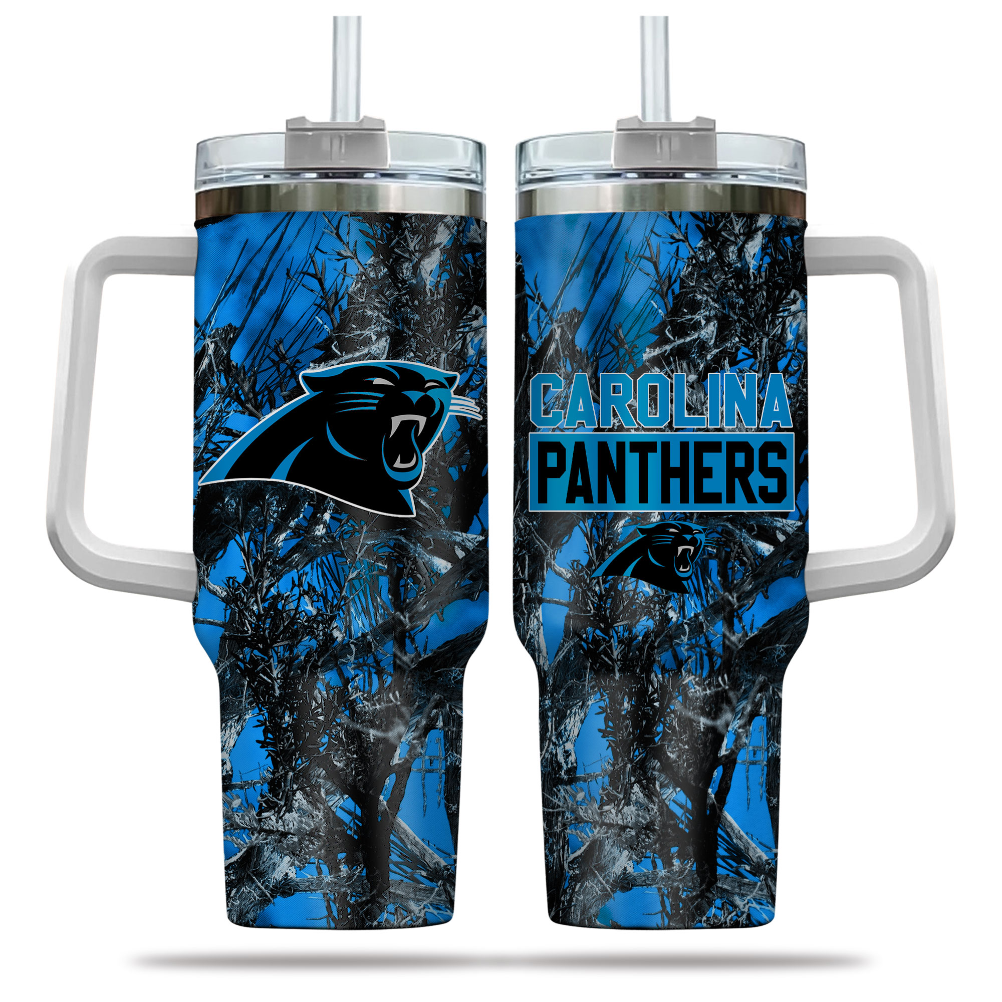 Carolina Panthers NFL Hunting Custom Stanley Quencher 40oz Stainless Steel Tumbler With Handle
