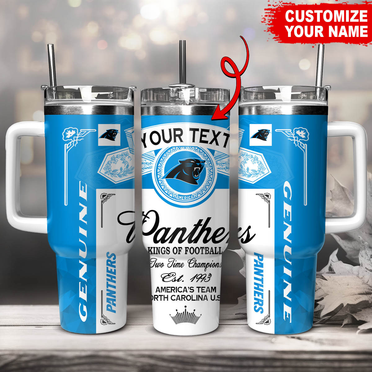 Carolina Panthers NFL Kings Of Football Custom Stanley Quencher 40oz Stainless Steel Tumbler With Handle