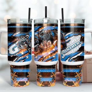 Carolina Panthers NFL Mascot Custom Stanley Quencher 40oz Stainless Steel Tumbler With Handle