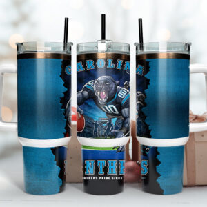 Carolina Panthers NFL Mascot Custom Stanley Quencher 40oz Stainless Steel Tumbler With Handle