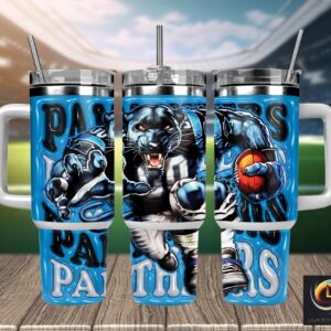 Carolina Panthers NFL Mascot Custom Stanley Quencher 40oz Stainless Steel Tumbler With Handle