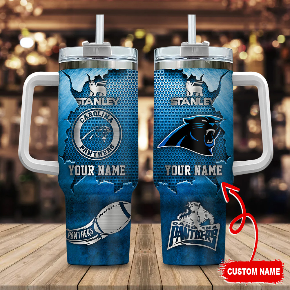 Carolina Panthers NFL Metal Style Custom Stanley Quencher 40oz Stainless Steel Tumbler With Handle