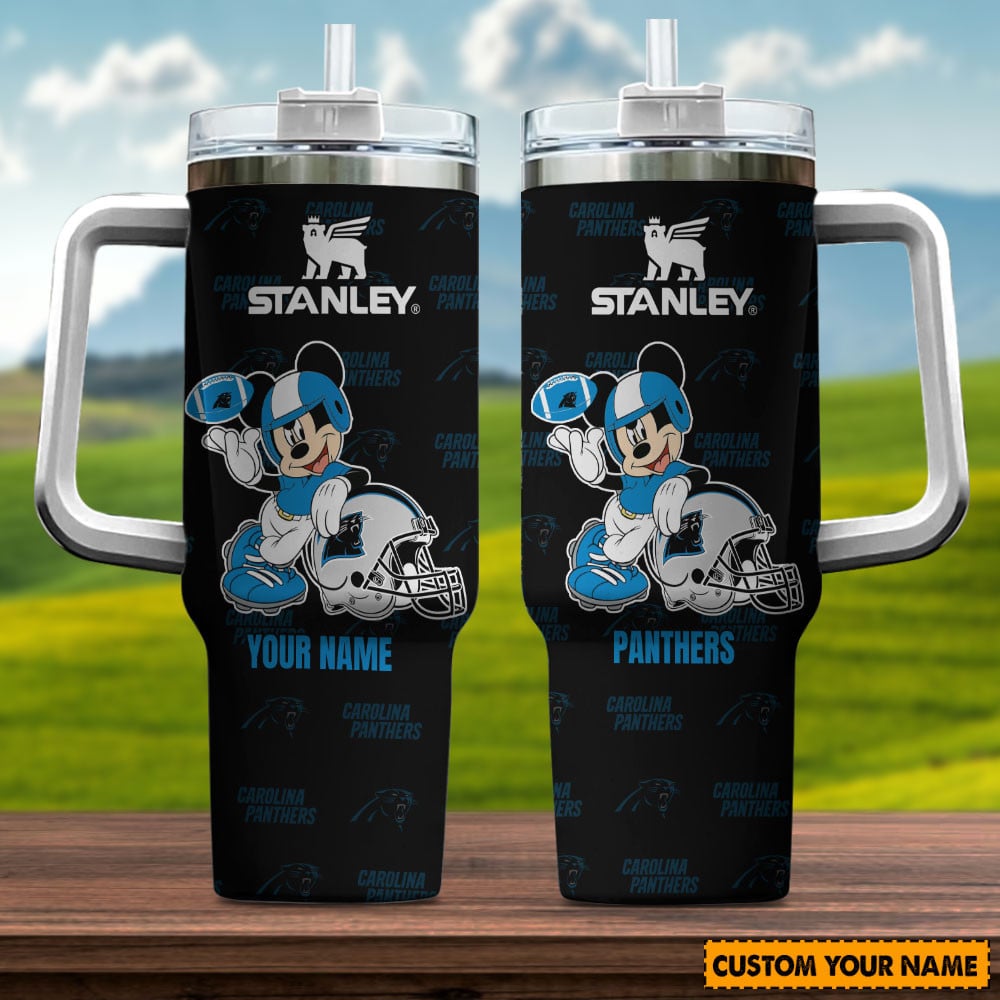 Carolina Panthers NFL Mickey Mouse Custom Stanley Quencher 40oz Stainless Steel Tumbler With Handle