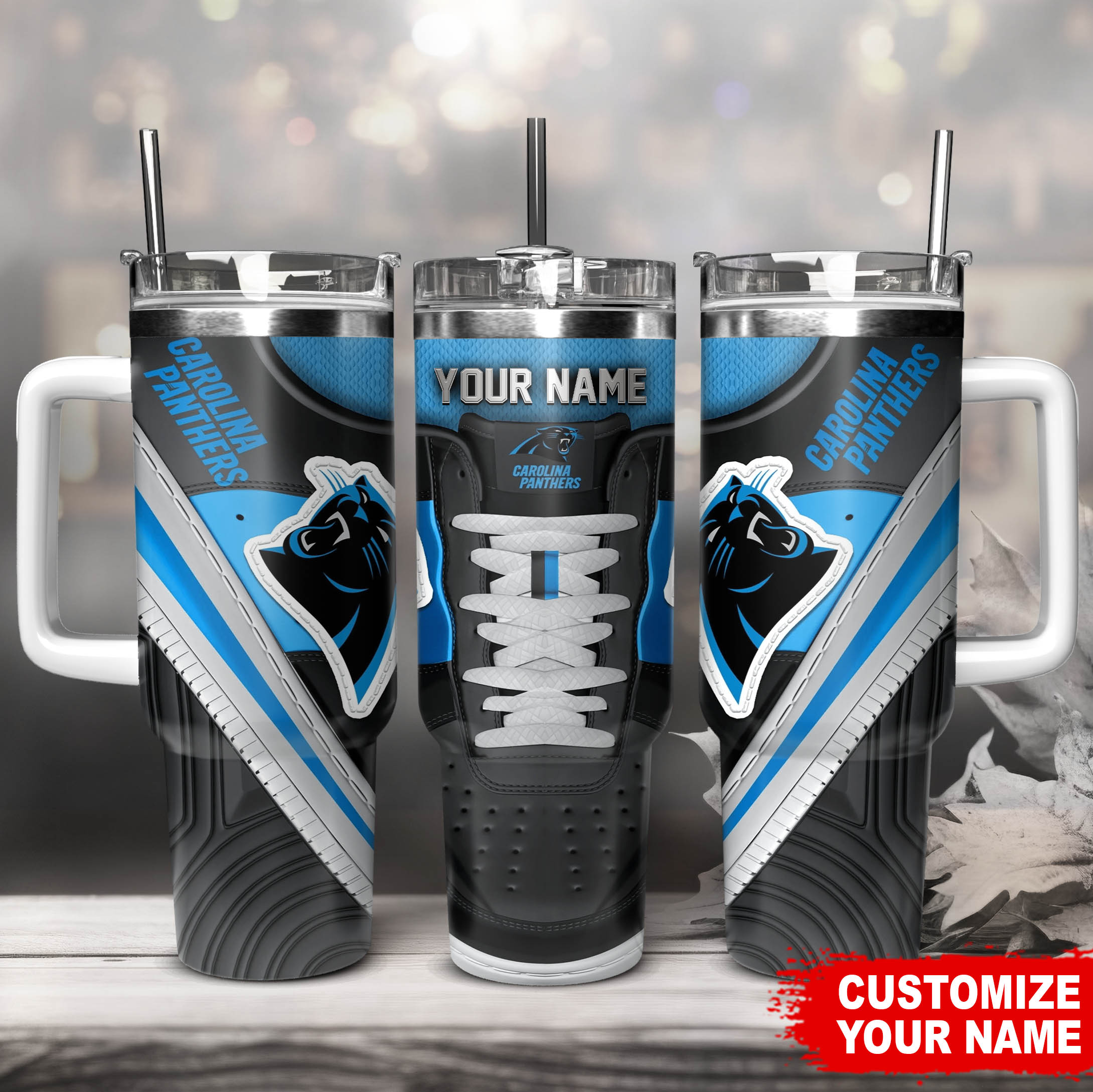 Carolina Panthers NFL Sneaker Custom Stanley Quencher 40oz Stainless Steel Tumbler With Handle