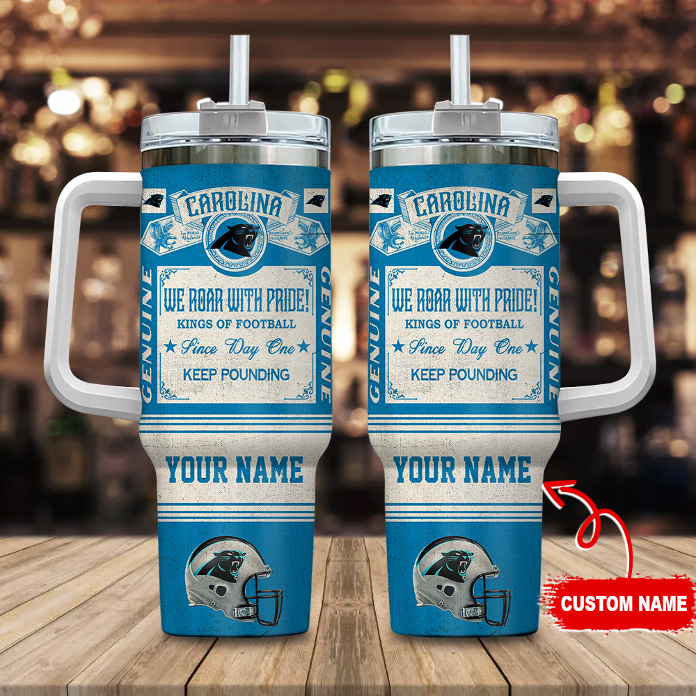 Carolina Panthers NFL Vintage Kings Of Football Custom Stanley Quencher 40oz Stainless Steel Tumbler With Handle